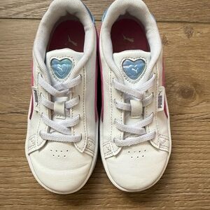 Puma Kids White Sneakers with Pink and Blue Accents